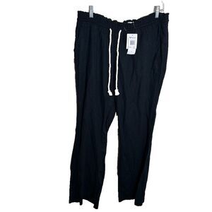 Roxy Pants Women's XL Black Linen Blend Drawstring Summer Beach Solid NWT
